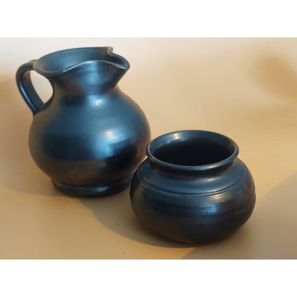 Vintage Prinknash England Stoneware Antique Black Sugar Bowl & Creamer Set - Picture 14 of 16